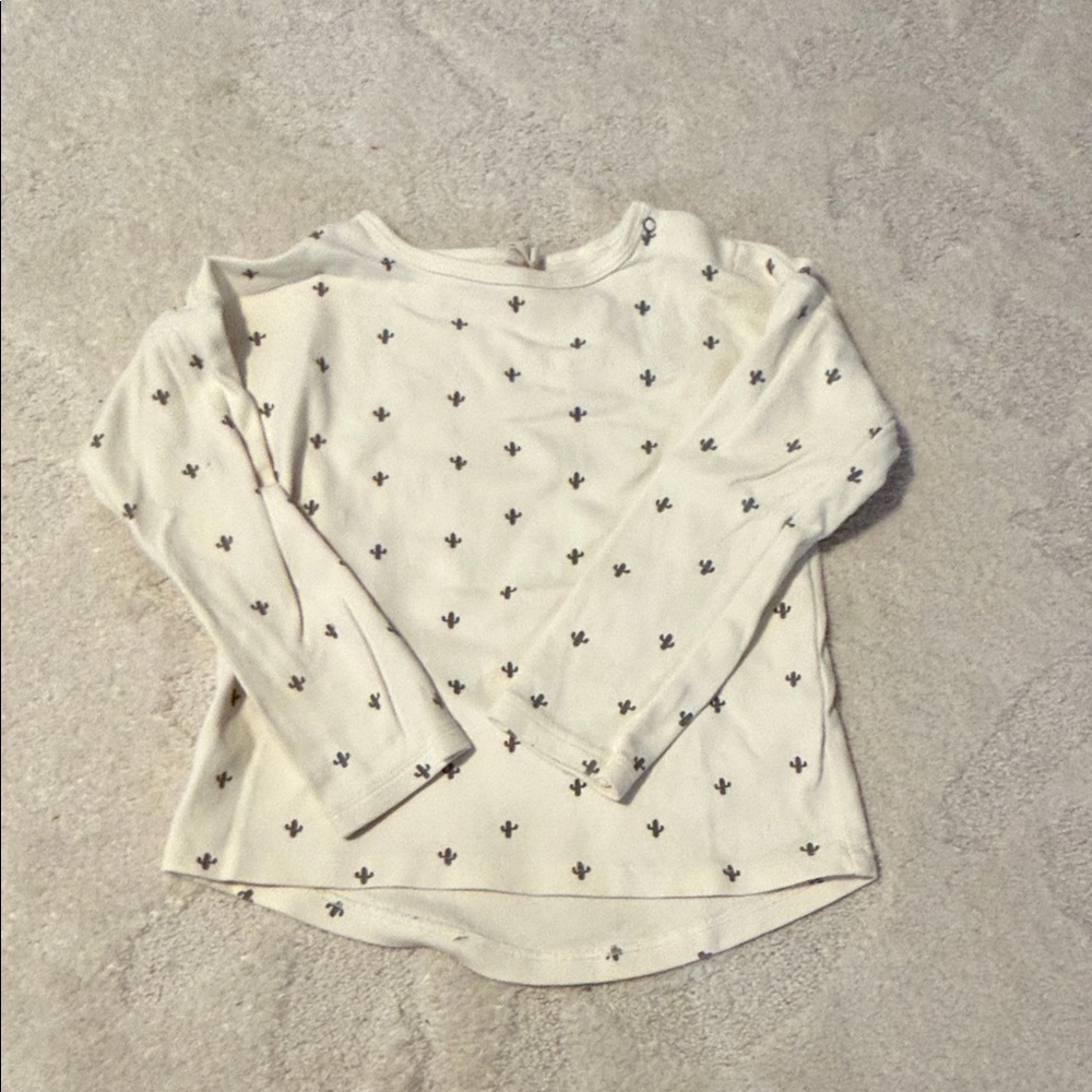 Quincy Mae Cream Long Sleeve Tee with Tiny Green Cactus Print